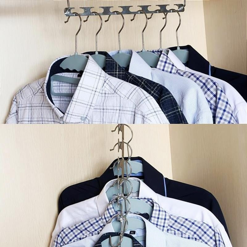 ClosetBuddy 1/3pcs 37cm Multifunctional Space Saving Metal Hangers with Magic Hook 6 Hole Clothing Wardrobe Organize Hanger Holder