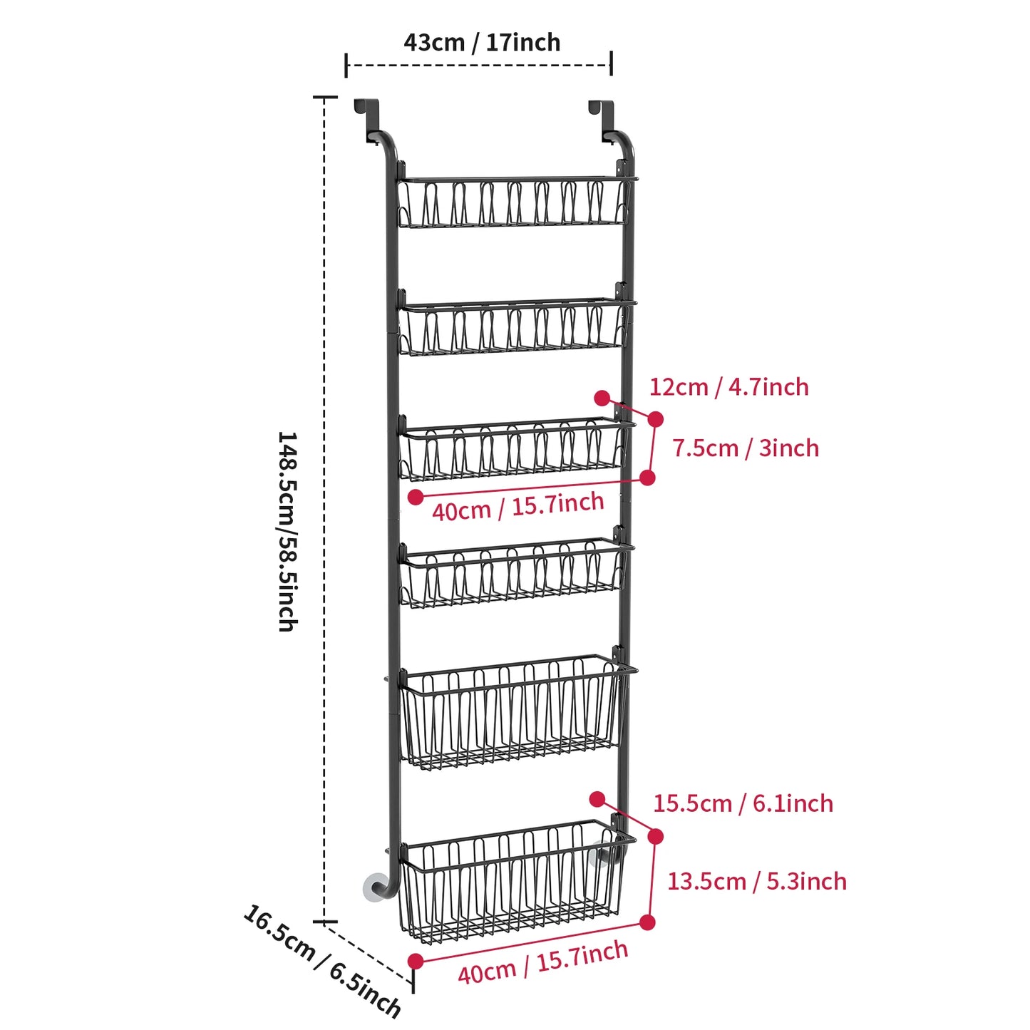ClosetBuddy 6/8-Tier Over-Door Pantry Organizer – Carbon Steel Rack (Black)