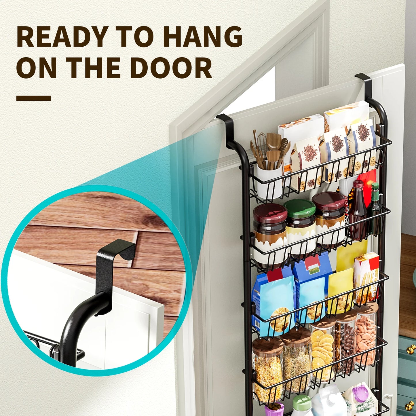 ClosetBuddy 6/8-Tier Over-Door Pantry Organizer – Carbon Steel Rack (Black)