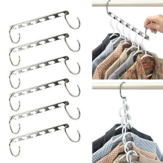 ClosetBuddy 1/3pcs 37cm Multifunctional Space Saving Metal Hangers with Magic Hook 6 Hole Clothing Wardrobe Organize Hanger Holder
